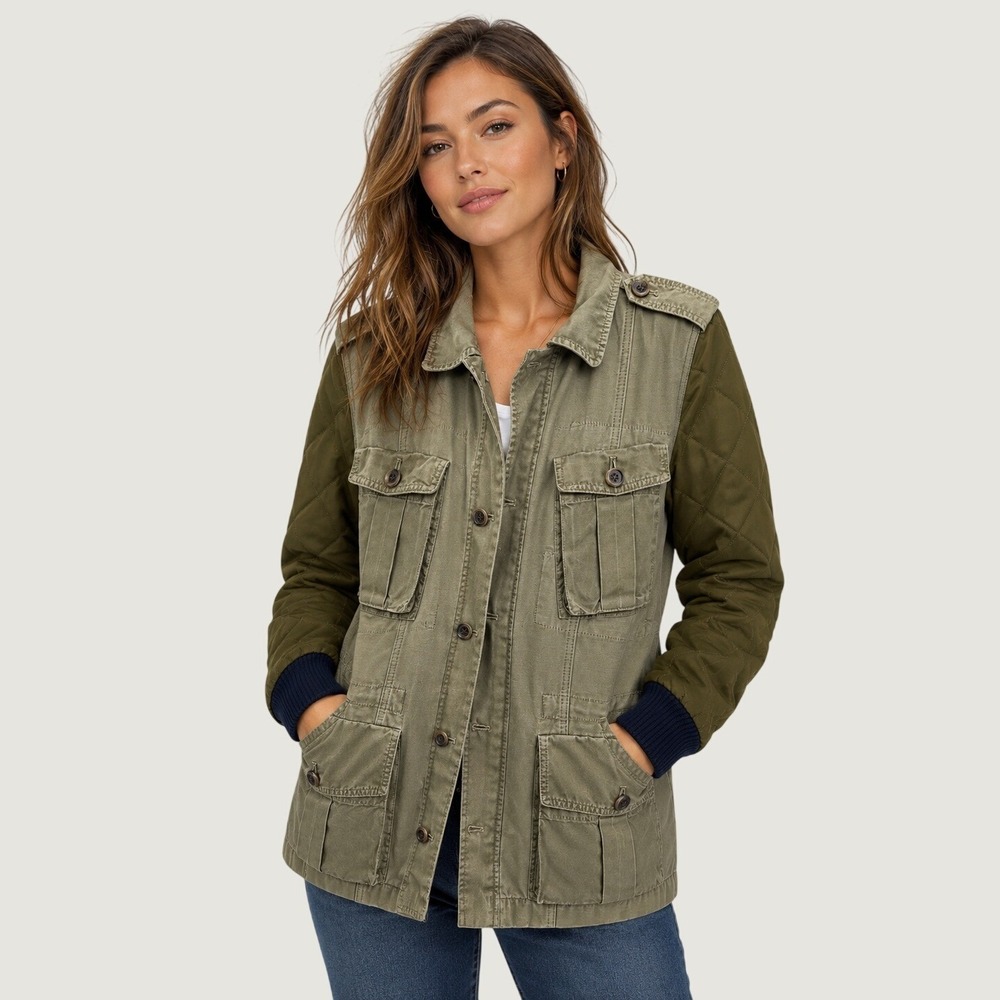 J.Crew Boyfriend Fatigue Jacket Women XS Green Military Utility Quilted Indie